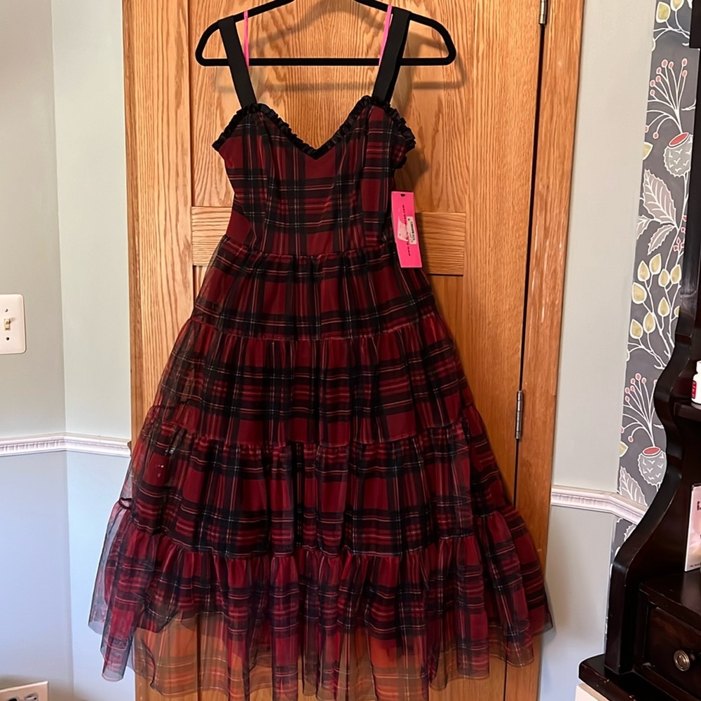 Betsey Johnson red plaid netting dress